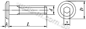 Винт мебельный HS(M4/M5) BF-15 DIN 7420 головка плоская большая внутренний шестигранник-чертеж с размерами