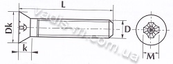 Винт метрический Ph CSK DIN 965 головка впотай-чертеж с размерами