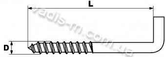 Шуруп-крючок L-чертеж с размерами